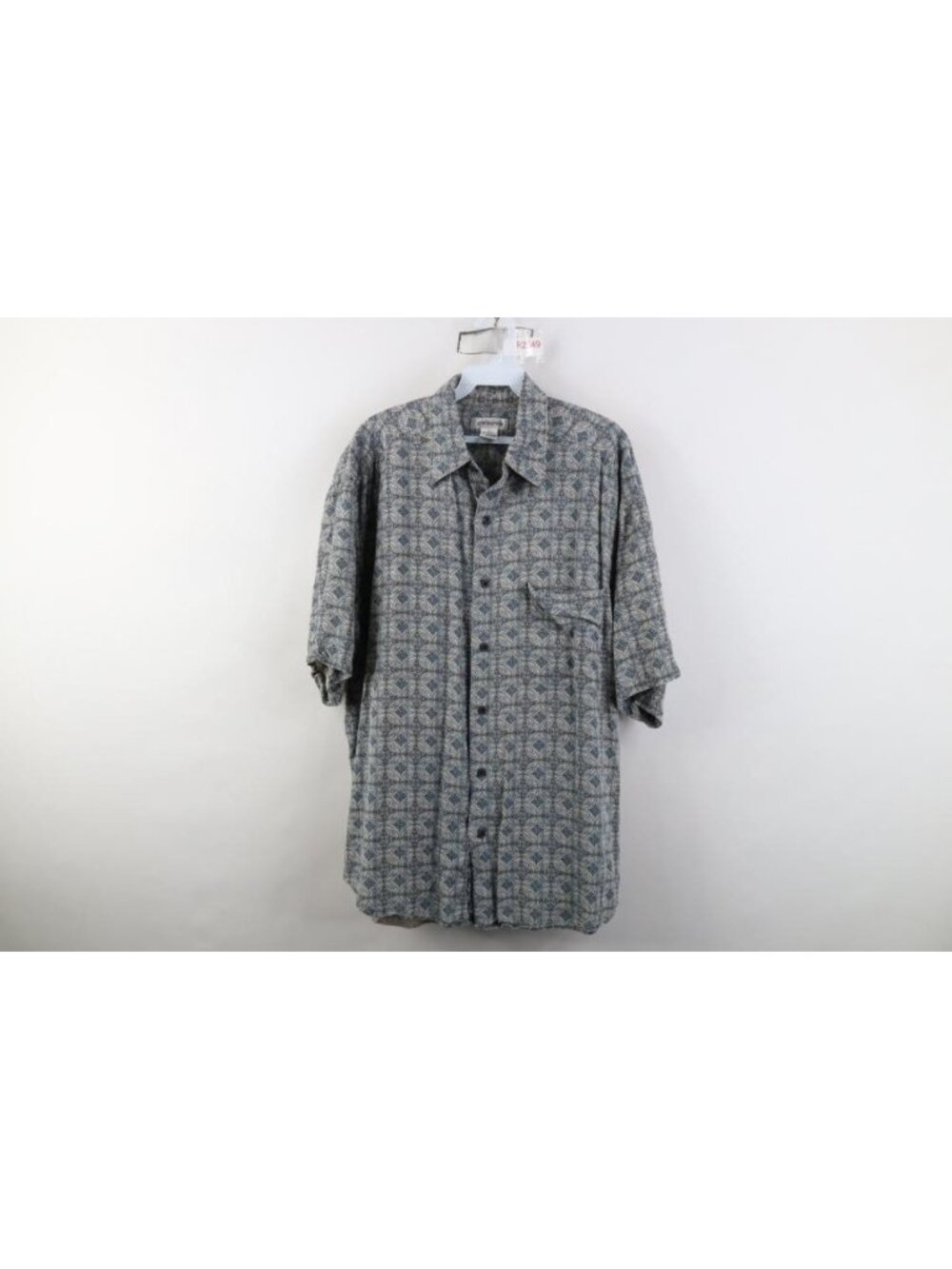 Vtg 90s Streetwear Mens L Geometric Rayon Gabardine Short Sleeve Button Shirt